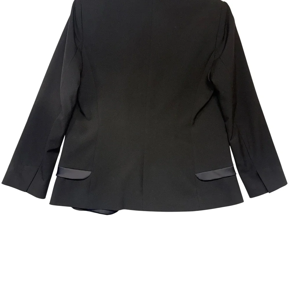 MNG by Mango Womens Black Tuxedo Blazer Satin Shawl Lapel Open Front Jacket Sz 6